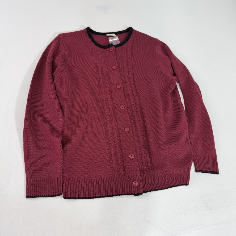Bedford Fair Cardigan Sweater Womens Large Burgundy Cable Knit Button Front
